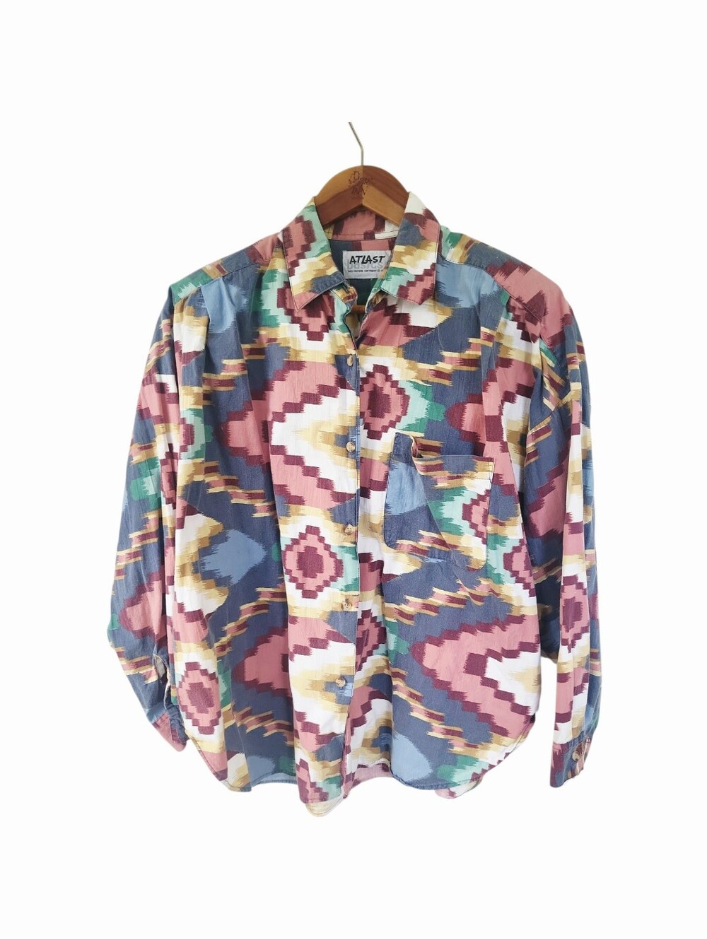 Vintage 1992 ATLAST Basic Aztec Geometric Western Button Front Shirt XL/ XXL